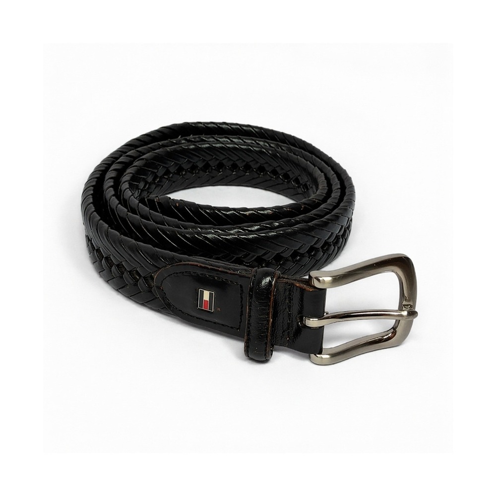 Mens Black Braided Leather Belt‎ Sz 44 Handcrafted Woven Silver Buckle GLE